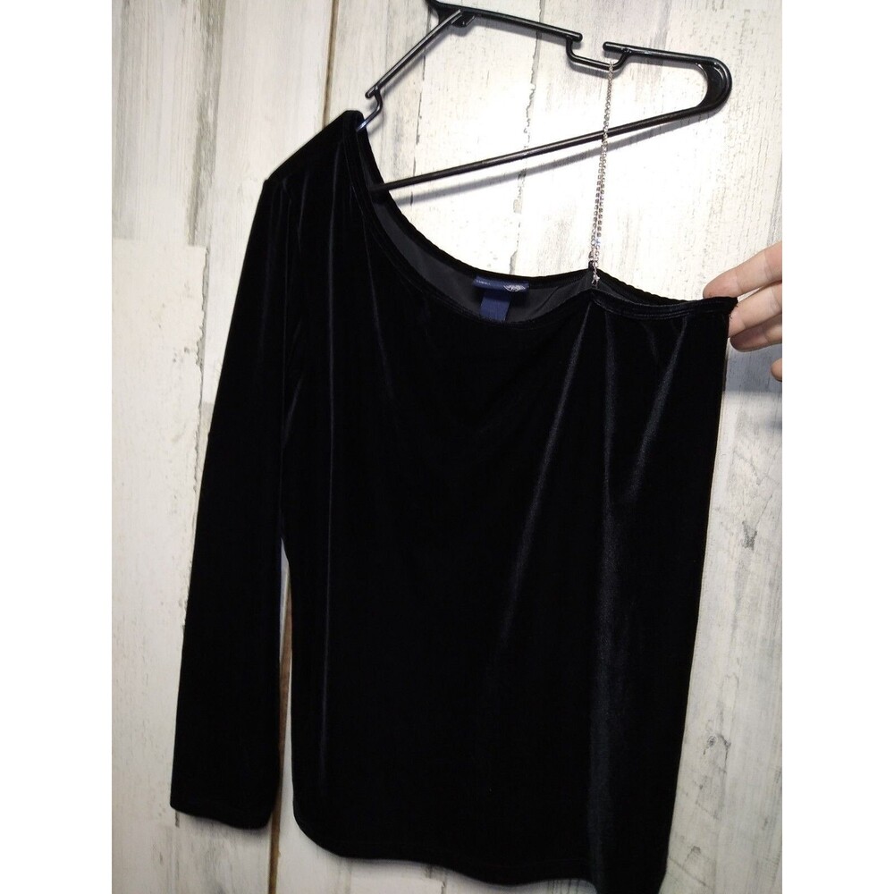 Venezia 18/20 XXL Women's Black  Velvet Party Top Shirt  one Sleeve necklace USA